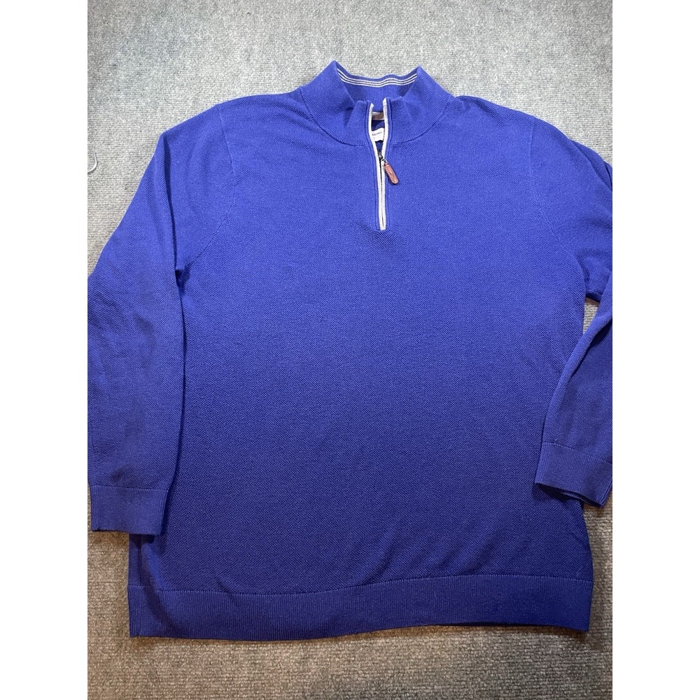 Tommy Bahama Sweater Mens XL Blue Cotton Blend Knit Quarter Zip